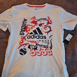 Adidas White and Red Short Sleeve Tee